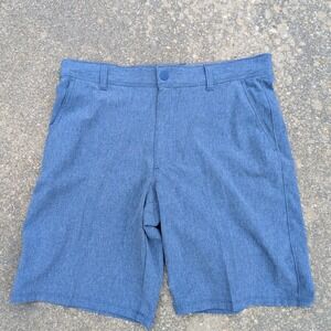 IZOD Saltwater Mens Blue Heathered Stretch Performance Shorts 32W 9.5 Inseam